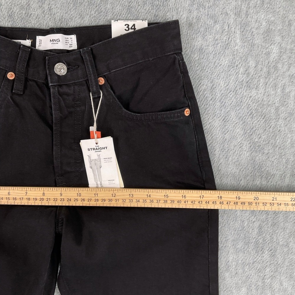 MNG Mango JeansHavana High Waisted Straight Leg‎ Black Frayed Hem Womens 2 NEW - Picture 12 of 16